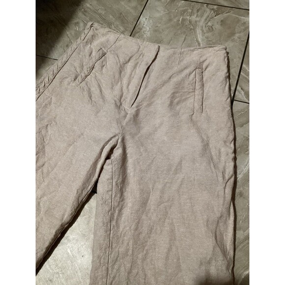 Jason Wu Linen Blend Tan Khaki High Rise Trousers Braid Accent 6 Cropped - Picture 3 of 9